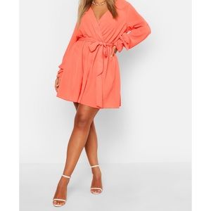 Wrap Tie Waist Skater Dress
